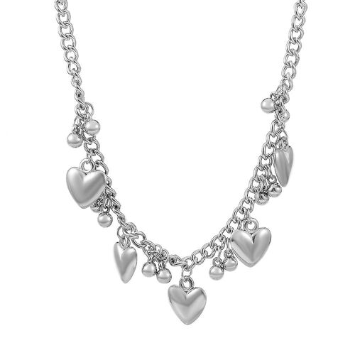 Collier En Argent En Forme De Coeur Collier Pendentif Multi-Métal En Forme De Coeur Collier De Perles Simple Collier Chaîne Exquis En Forme De Coeur
