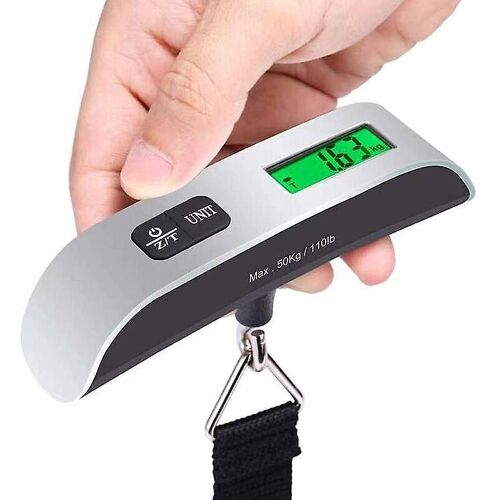 Balance électronique pour bagages, balance de voyage, portable, numérique, écran LCD rétroéclairé, capacité maximale de 50 kg, idéale pour les voyages, les courses, à domicile, 13,2 x 3 cm.