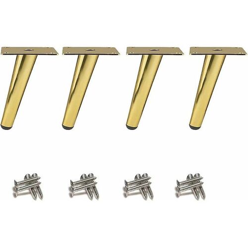 Lot de 4 pieds de table obliques en métal, pieds de meuble coniques, hauteur 10 cm, base silencieuse et antidérapante pour canapés, tables et autres meubles, dorés