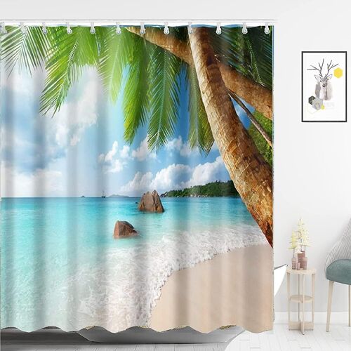 Rideau de bain en polyester imperméable motif plage tropicale (tropical)