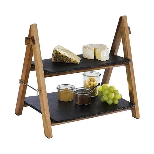 Aps - Présentoir Bois Avec 2 Plateaux En Ardoise Gn 1/2 Et Gn 1/3 Aspect Bois