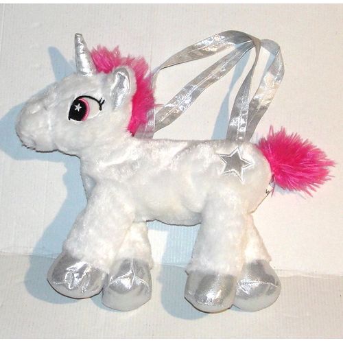 peluche cheval licorne blanche argentée rose sac à main vertbaudet