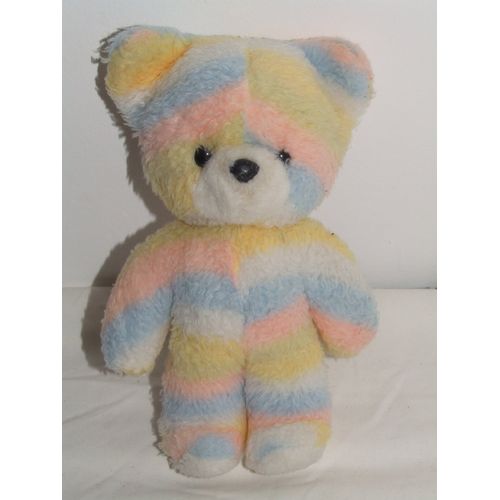 OURS NOUNOURS MULTICOLORE ARC EN CIEL PASTEL 25 cm grelot