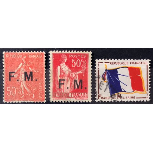 Fm Semeuse Lignée 50c Rouge (N° 6) + Fm Paix 50c Rose-Rouge (N° 7) + Fm Drapeau Tricolore (N° 13) Obl - France Année 1929 - Brn83 - N33998