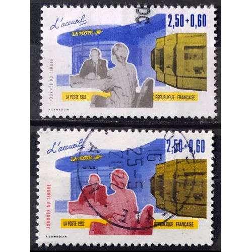 Série Journée Timbre 1992 - Métiers Poste Accueil (Persos Gris) 2,50+0,60 (N° 2743) + Métiers Poste Accueil (Persos Rouges) 2,50+0,60 (N° 2744) Obl - France Année 1992 - Brn83 - N33942
