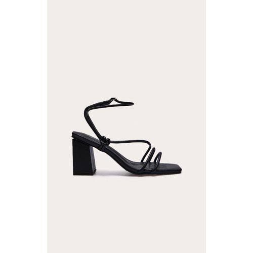 Sandales Carrées En Pu Noir Brides Style Tubes Et Talon Carré
