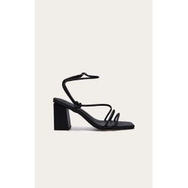 Sandales Carrées En Pu Noir Brides Style Tubes Et Talon Carré