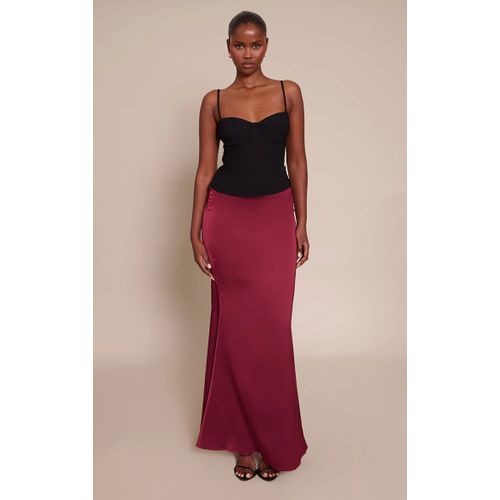 Femme Jupe Longue Fluide Satinée Rouge Vin | Taille 34