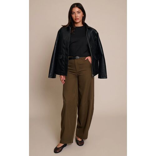 Femme Pantalon Bouffant Tissé Kaki Foncé À Coutures Structurantes | Taille 34