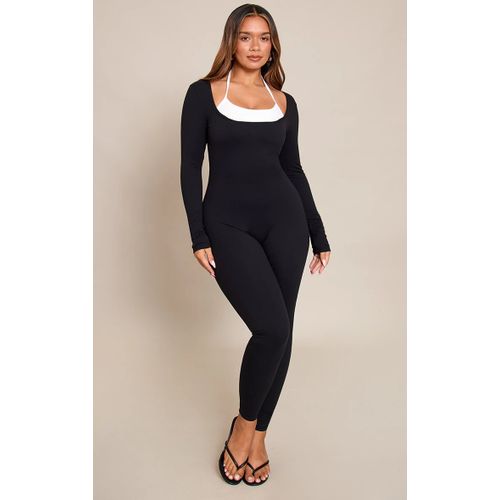 Femme Shape Combinaison De Sport En Sculpt Noit À Manches Longues Et Partie Contrastante Noir | Taille 44