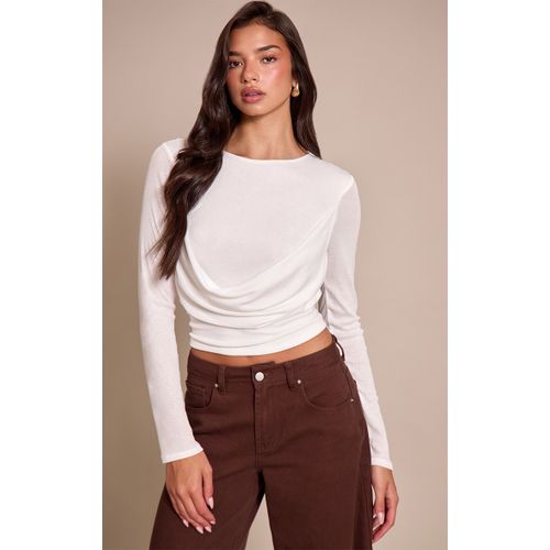 Femme Top En Mesh Dévoré Crème À Manches Longues Et Partie Drapée | Taille 40