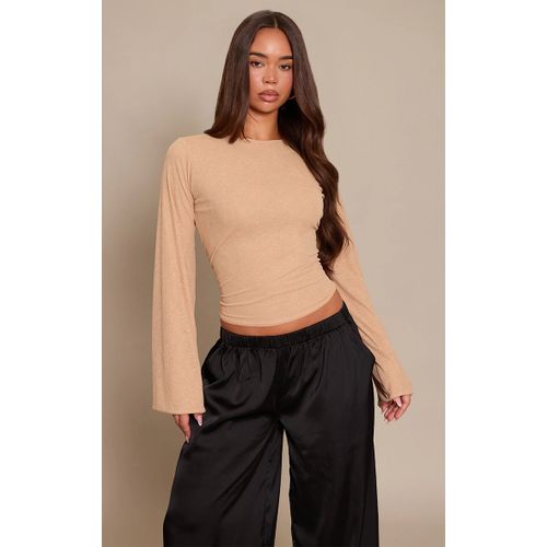 Femme Top Texturé Côtelé Marron Clair À Manches Longues Évasées | Taille 38