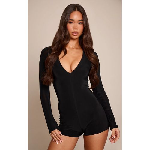 Femme Combishort Très Moulant Noir À Manches Longues | Taille 44