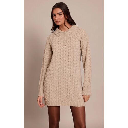 Femme Mini Robe Chemise En Maille Tricot Bouclée Torsadée Avoine | Taille Medium