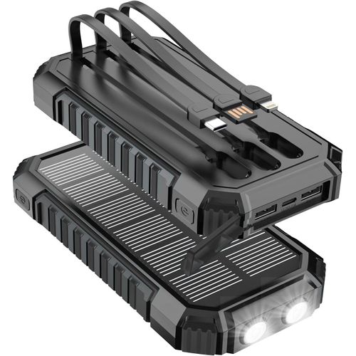 Jgd-Batterie Externe Solaire 27000mah ¿ Chargeur Rapide 15w Chargeur Portable, 3 Câbles Intégrés Avec Lampes Torches Led ¿ 5 Sorties, Chargeur Solaire Pour Phone 17/16/15/14/13 Et Android