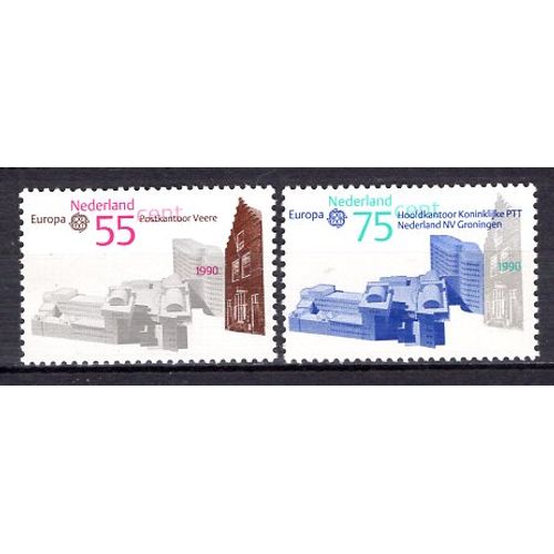 Pays Bas 1990 Paire Europa Edifices Postaux Yvert N° 1355-56 Neuf**