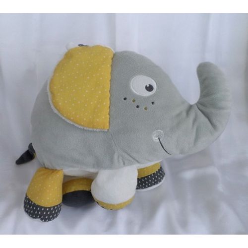 Doudou Peluche Grand Modèle Babyfan Éléphant Gris Jaune Sauthon
