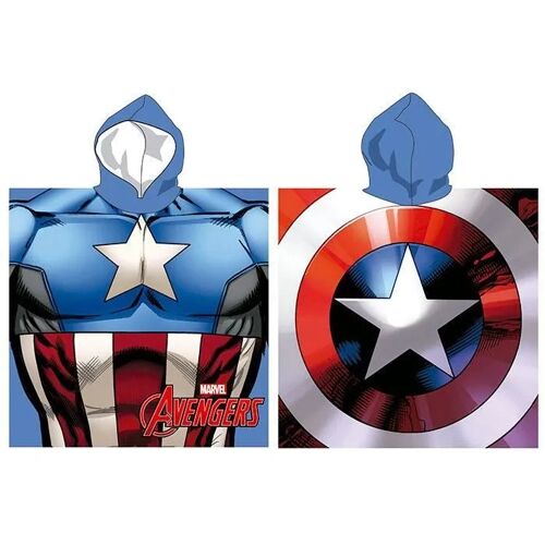 Poncho Cape De Bain - Avengers - Capitan America - 100% Microfibre - 55 Cm X 110 Cm - Lavable