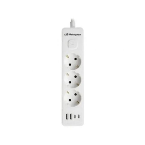 Regleta Orbegozo EN 3100 3 Tomas Corriente 2 USB 2 USB-C Cable 1.4m Blanca
