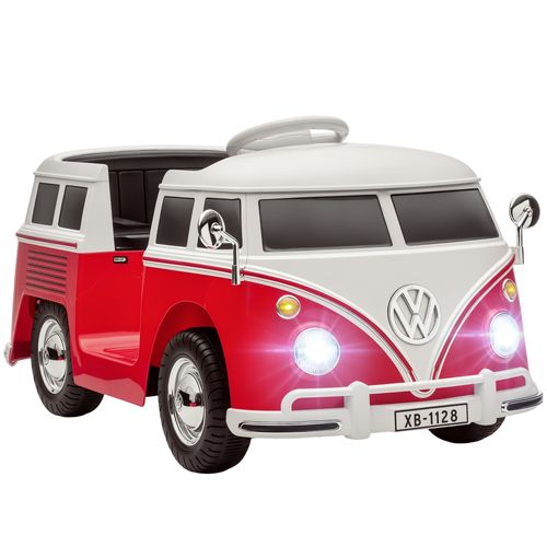 Voiture Électrique Enfant Volkswagen Combi T1 - 2 Moteurs 12v - Lecteur Mp3 Phares Led Klaxon Blanc Rouge