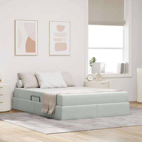 vidaXL Lit avec rangement et matelas Gris clair 140 x 200 cm Velours