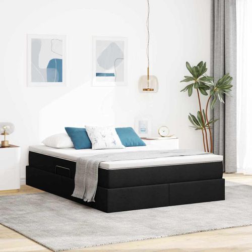 vidaXL Lit avec rangement et matelas Noir 140 x 190 cm Polyester