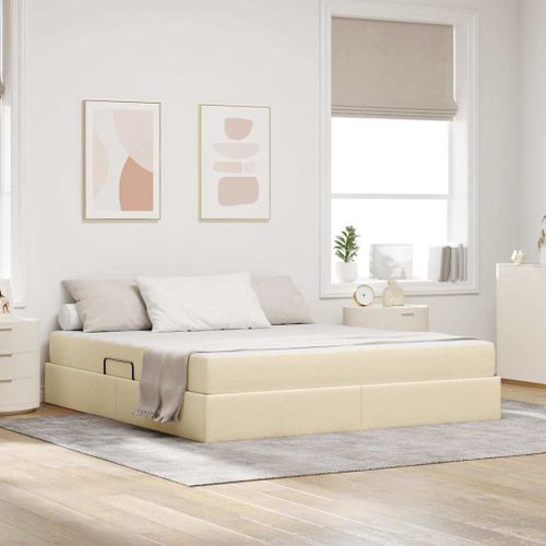 vidaXL Lit avec rangement et matelas Crème 160 x 200 cm Polyester