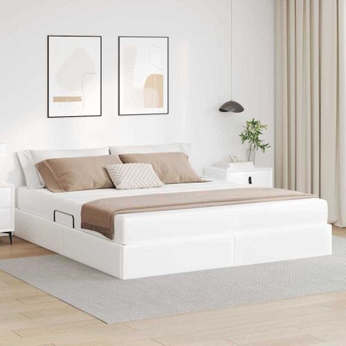 vidaXL Lit avec rangement et matelas avec matelas Blanc 160 x 200 cm