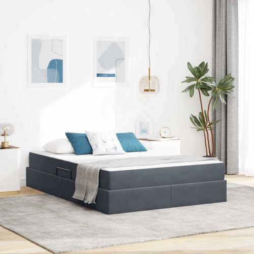 vidaXL Lit avec rangement et matelas Gris foncé 140 x 200 cm Velours