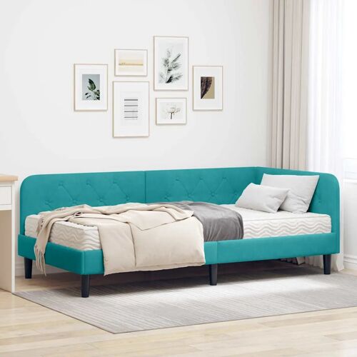 vidaXL Cadre de lit d'angle Turquoise 100 x 200 cm Velours