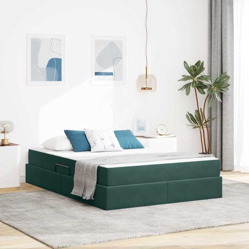 vidaXL Lit avec rangement et matelas Vert foncé 140 x 200 cm Velours