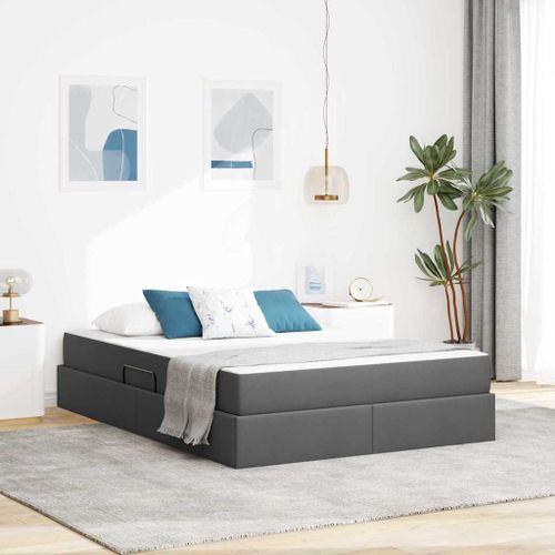 vidaXL Lit avec rangement et matelas Gris foncé 140 x 190 cm Polyester