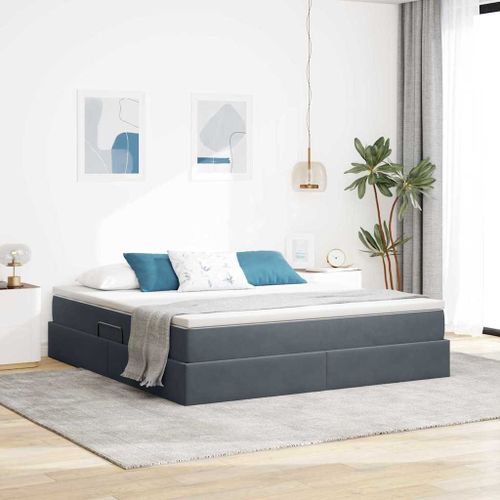 vidaXL Lit avec rangement et matelas Gris foncé 160 x 200 cm Velours