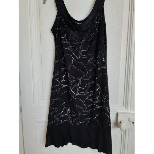 Elégante Robe Courte Femme De Soirée Noire & Argentée Pailletée En Stretch Taille 40 Idée Cadeau