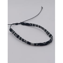 Bracelet Brésilien Tissé,Fils Noir Et Blanc, Lien Noir