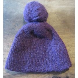Bonnet Enfant À Pompon Laine Violet Tour De Tête 39 Cm 3-6 Mois Environ