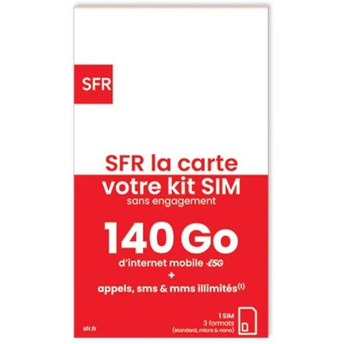 Carte SIM - SFR - Prépayée - Illimités Appels/SMS/MMS - 140 Go Internet - Triple découpe