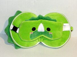 peluche oreiller de voyage doudou coussin et lunette de sommeil dinosaure puckator