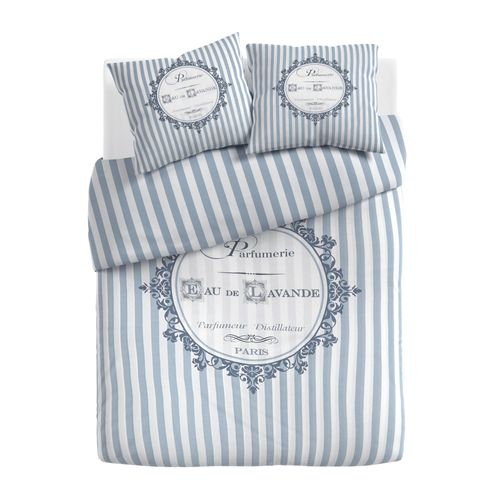 Parure De Lit 240x220 Cm Bleu Marine Imprimé 100% Coton Housse De Couette + 2 Taies D'oreiller 65x65 Cm Lavande Tex Home