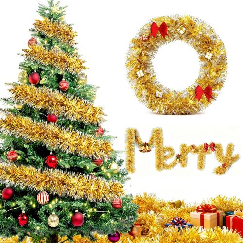 15m Guirlande Sapin de Noel Artificiel - AQSACOKIYA - Doré Guirlandes de Noel Decoration Noel pour Exterieur Interieur Porte Murs