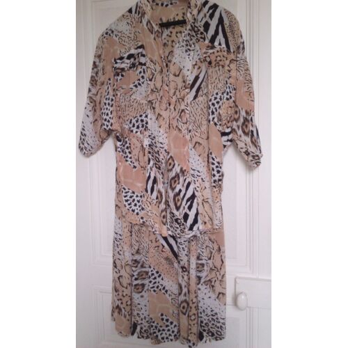 Ensemble Femme Jupe + Chemisier Assorti Motif Savane Taille 36/38 Idée Cadeau