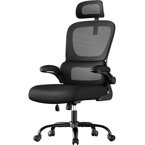 haise de Bureau, Chaise Ergonomique, avec Tissu en Maille Respirant à Double Couche, Soutien Lombaire Adaptatif, Appui-Tête Réglable, pour Bureau à Domicile, Noir d’Encre OBN041B01