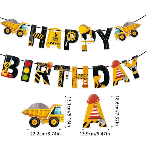 Construction joyeux anniversaire bannière tracteur camion ingénierie véhicule modèle guirlande bébé garçon un an 1er anniversaire fête décor