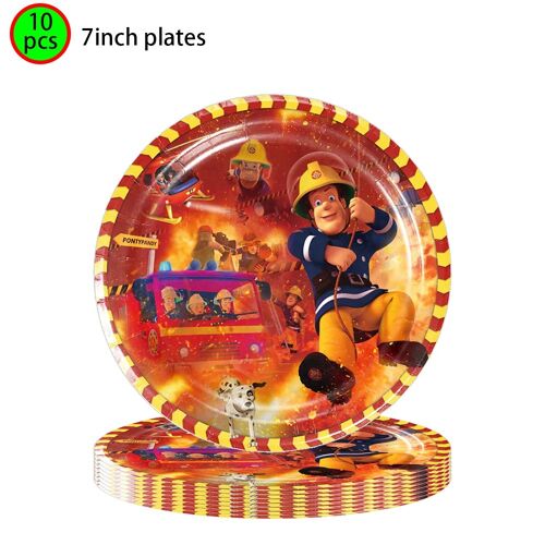 Camion de pompier pompier Sam fête ballon bannière gâteau décor camion de pompier ballon enfants pompier pompier Sam fête d'anniversaire décoration 10Pcs 7inch plates