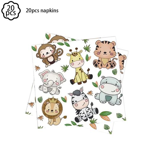 Bannière de fête sur le thème des animaux de la jungle pour enfants, guirxiété de décoration, décor de confrontation, sauvage, safari, anniversaire 20pcs napkins