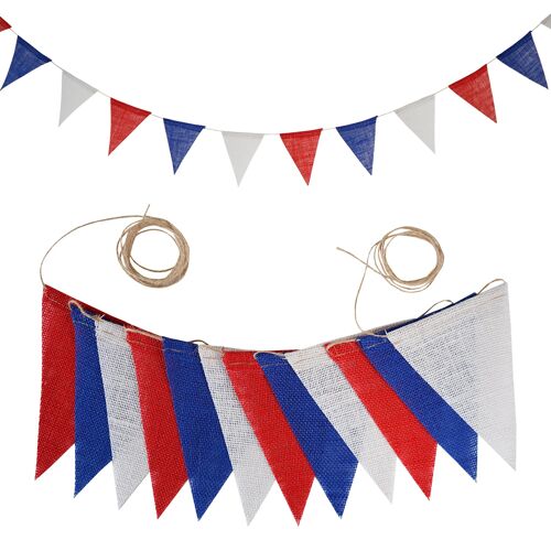 Banderoles Hessiennes de Décoration de ixde Mariage, Guirxiété de Carnaval, Accessoire Photo Vintage, 12 ou 13 Drapeaux 12flags-RedBlueWhite