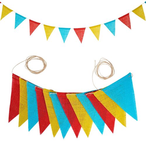 Banderoles Hessiennes de Décoration de ixde Mariage, Guirxiété de Carnaval, Accessoire Photo Vintage, 12 ou 13 Drapeaux 12flags-Candy