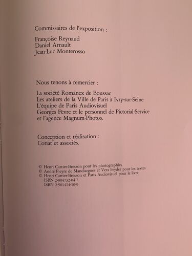 Isbn 2-904732-04-7 Livre "Paris À Vue D'Oeil" Présentant L'Exposition Photographique De Henri Cartier Bresson En 1984 Au Musée Carnavalet.