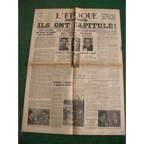Ww2 France Journal Francais " L'Époque 8 Mai 1945 " Époque Armistice (39-45) Be