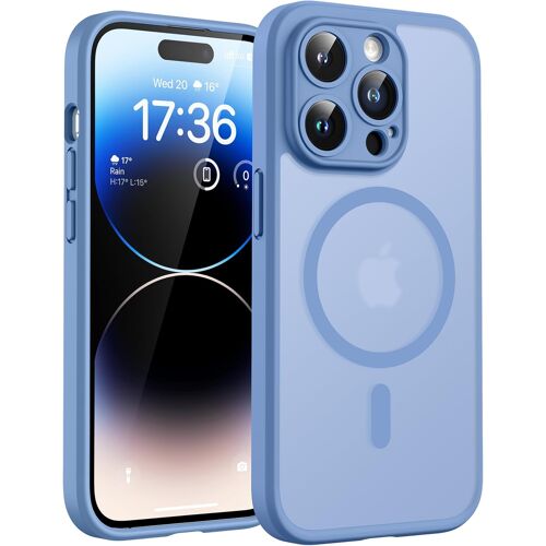 JGD-Coque Magnétique pour iPhone 14 Pro 6,1 Pouces, Compatible avec MagSafe, Protection de l'objectif améliorée, Coque Mat Translucide Fine Antichoc, Bleu Clair